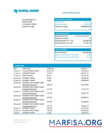 Downloadable Australia Rural Bank statement excel real example